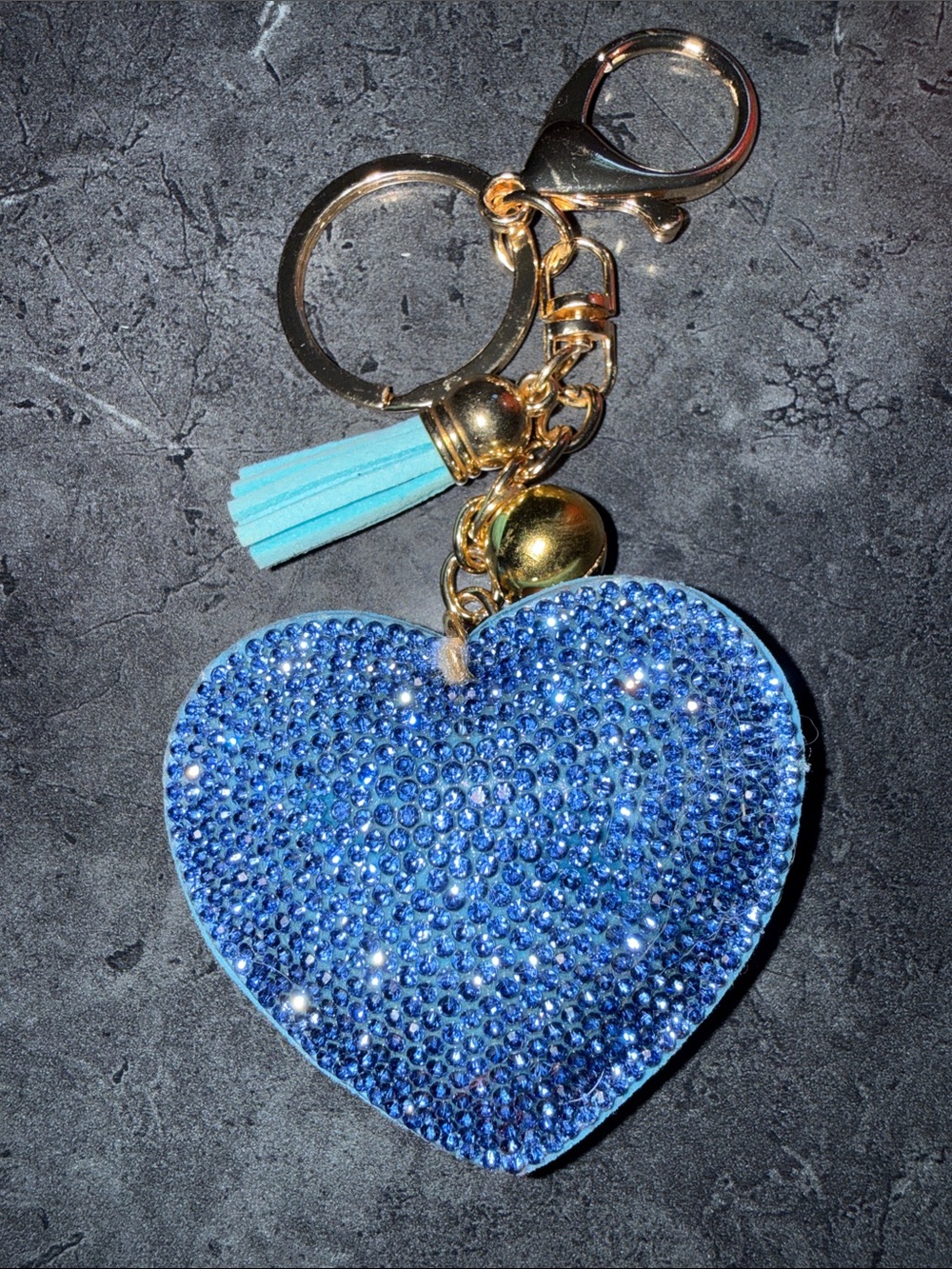 Blue Heart Crystal Keychain with Tassel